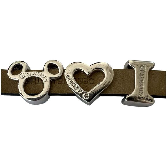 RARE Swarovski Disney Bracelet With “ I (Heart) Mickey”. Black Leather Band. main image 2